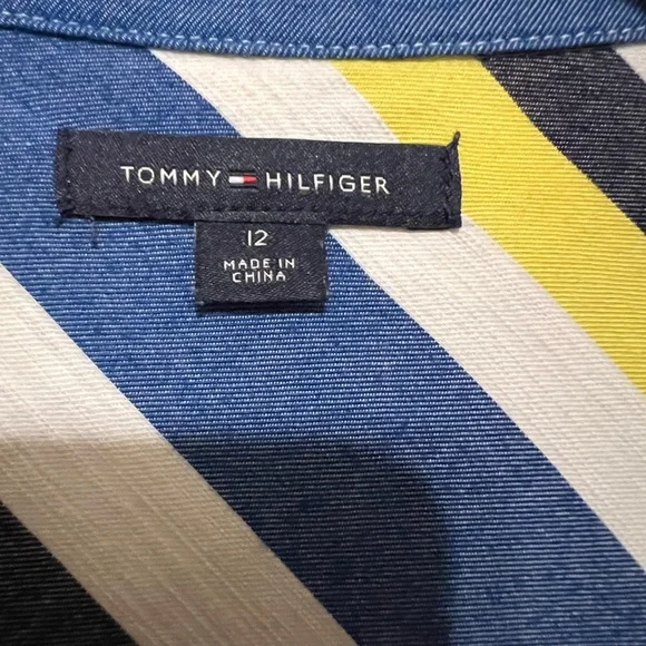 Tommy Hilfiger Blue and Yellow Striped Shirt Dress with Belt. Size 12 - Picture 3 of 6